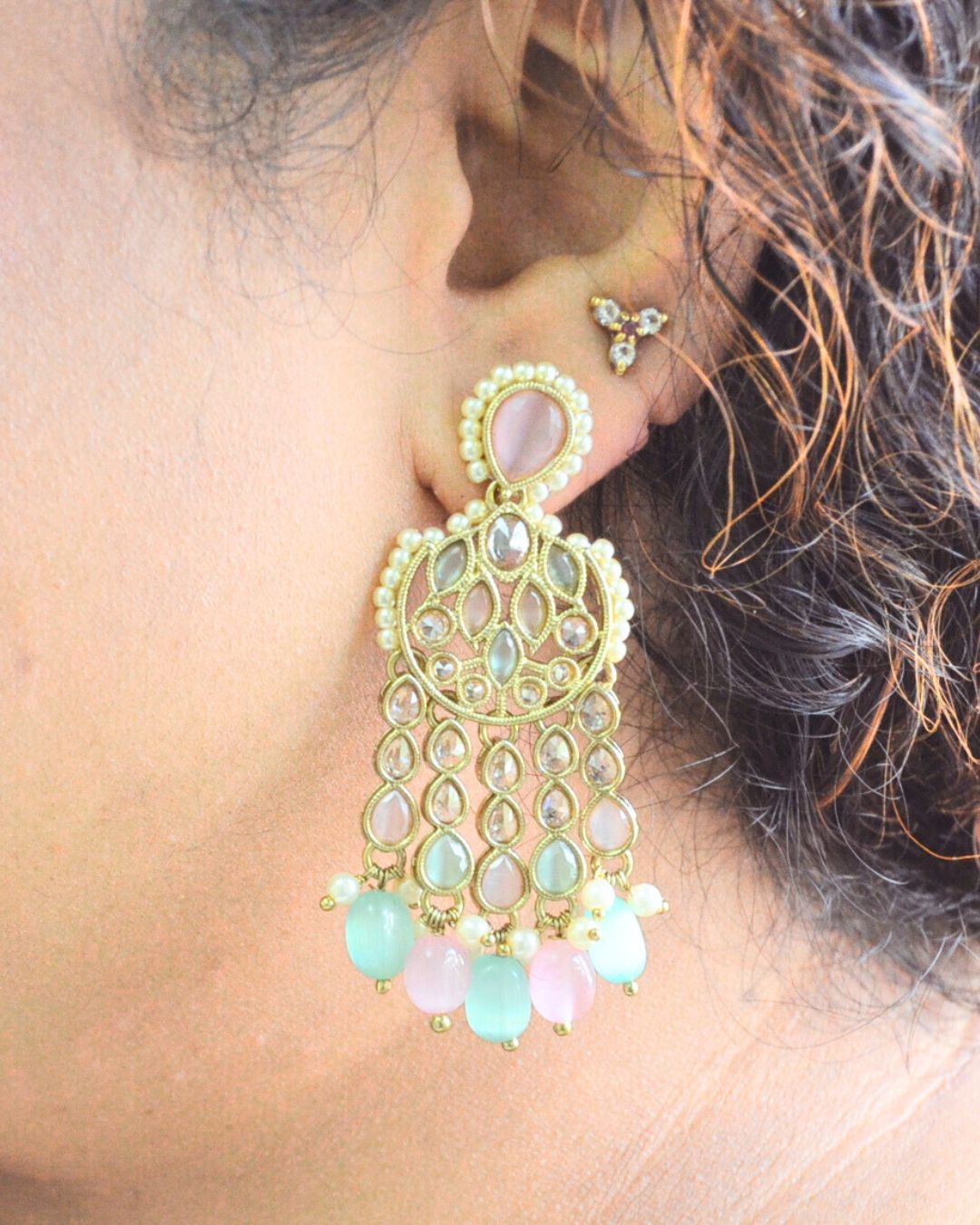 Suvarna Dangle Earrings Mint-Pink