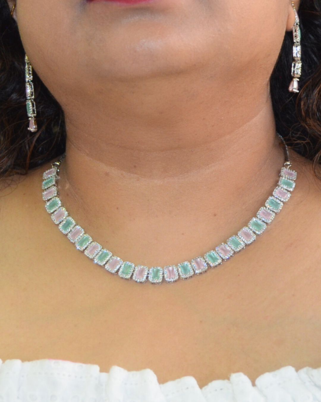 Amaira Zirconia Necklace Mint-Pink