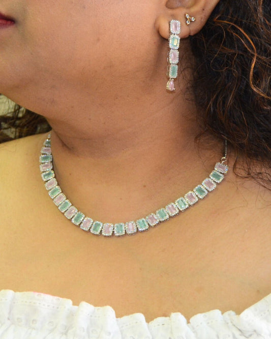 Amaira Zirconia Necklace Mint-Pink