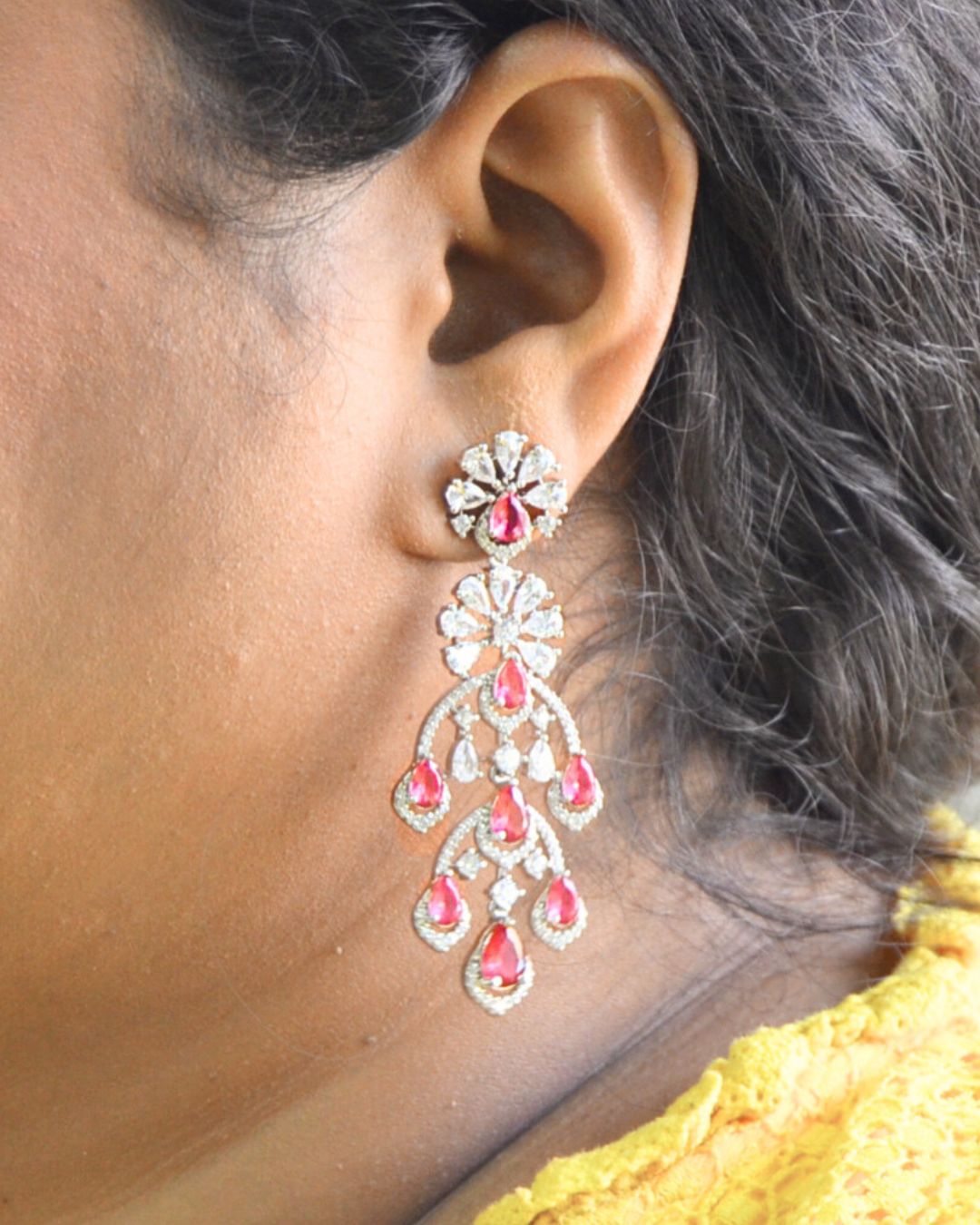 Glacia Zirconia Chandelier Earrings Magenta