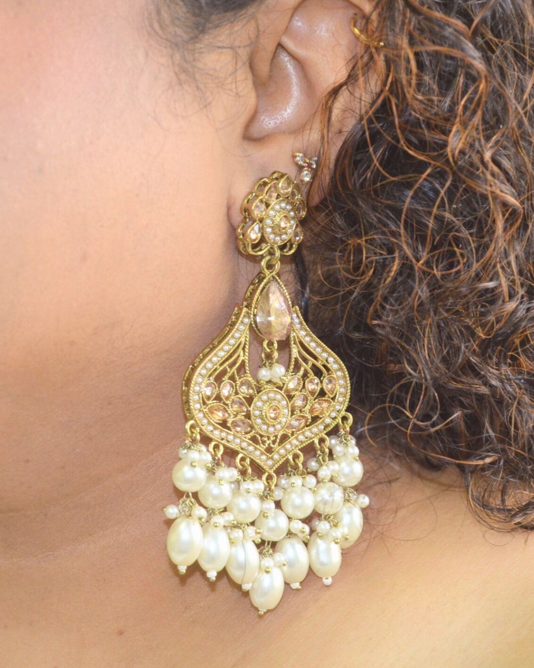 Pearl Crystal Chandbali