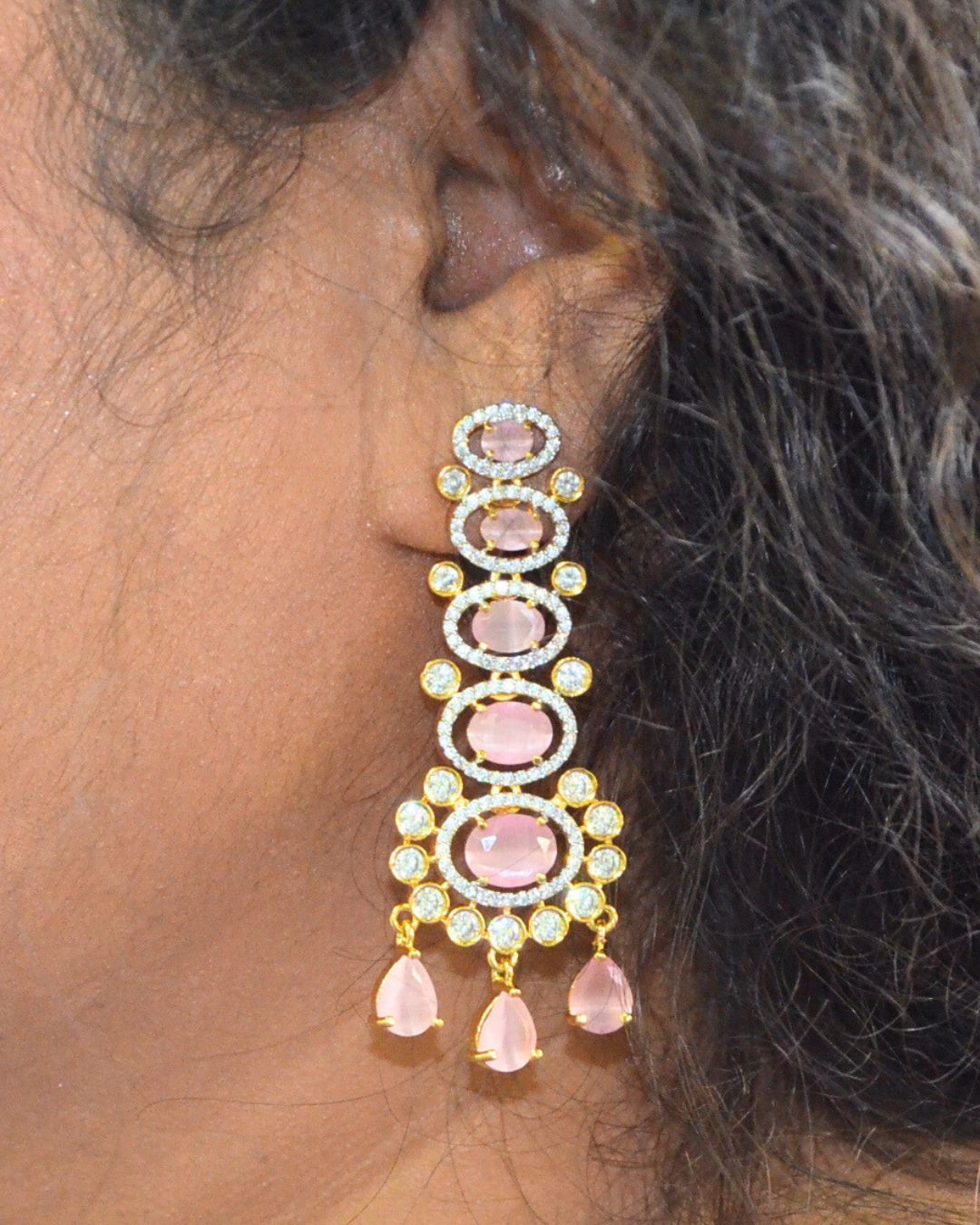 Zaria Zirconia Chandelier Earrings Pink