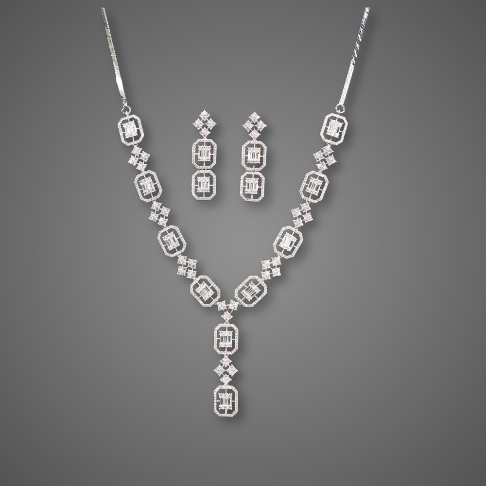 cubic zirconia choker necklace set, american diamond choker necklace set