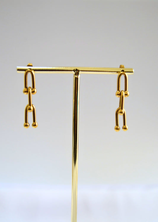 Eclipse Clip Style Multilayer Gold Drop Earrings