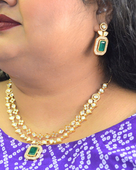 Noira Kundan Zirconia Necklace Set Green