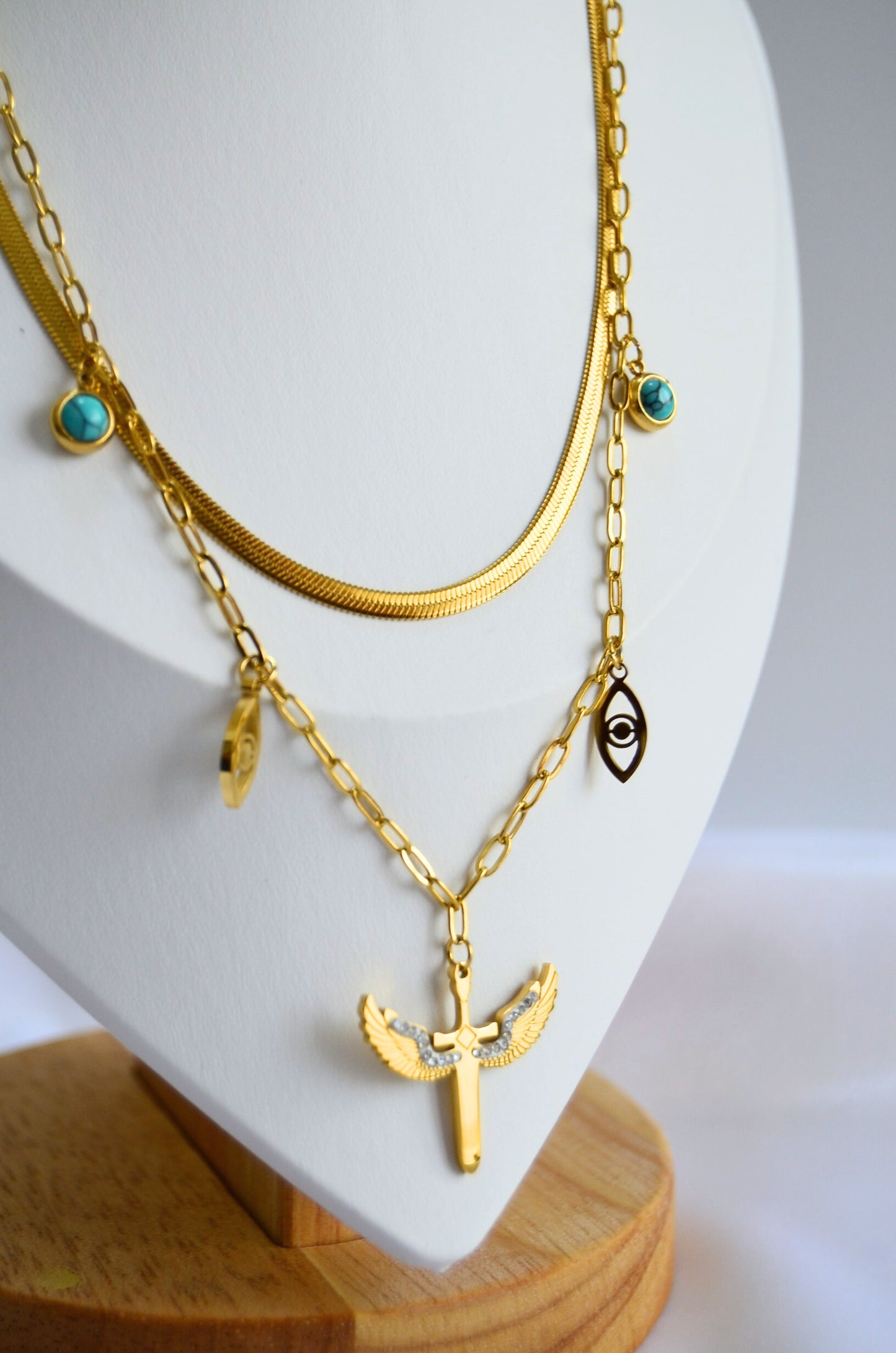 Elegance Gold Layered Necklace with Dainty Angel Pendant