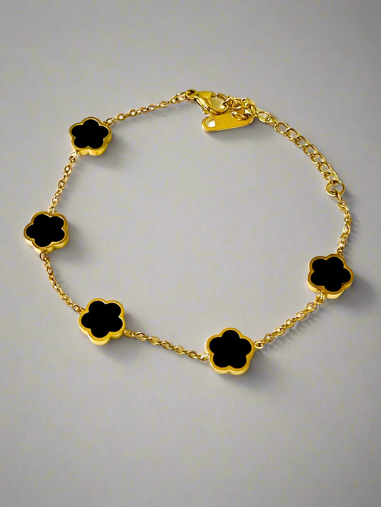 Floral Essence Black and Gold Clover Bracelet