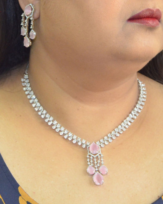 Camelia Zirconia Necklace set Pink
