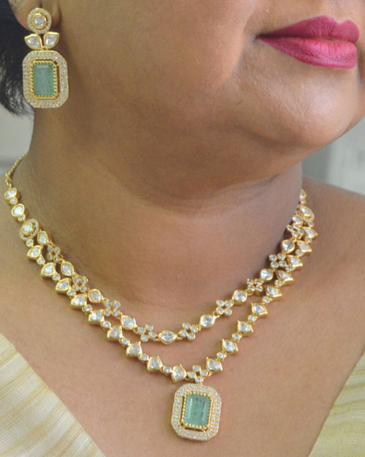 Noira Kundan Zirconia Necklace Set Mint