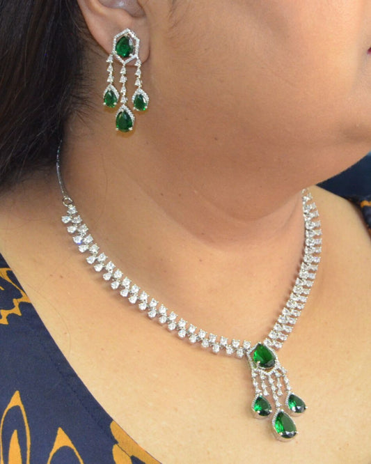 Camelia Zirconia Necklace set Green