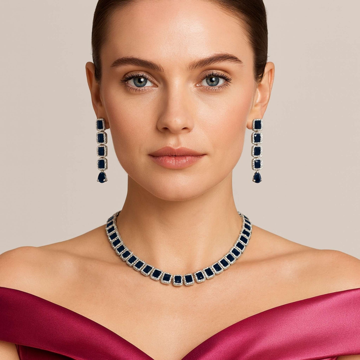 Amaira Zirconia Necklace Set Blue