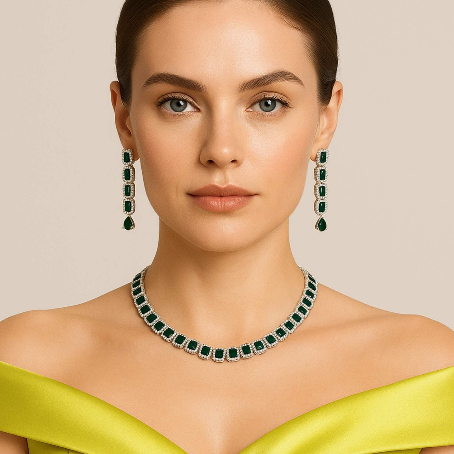 Amaira Zirconia Necklace Set Green