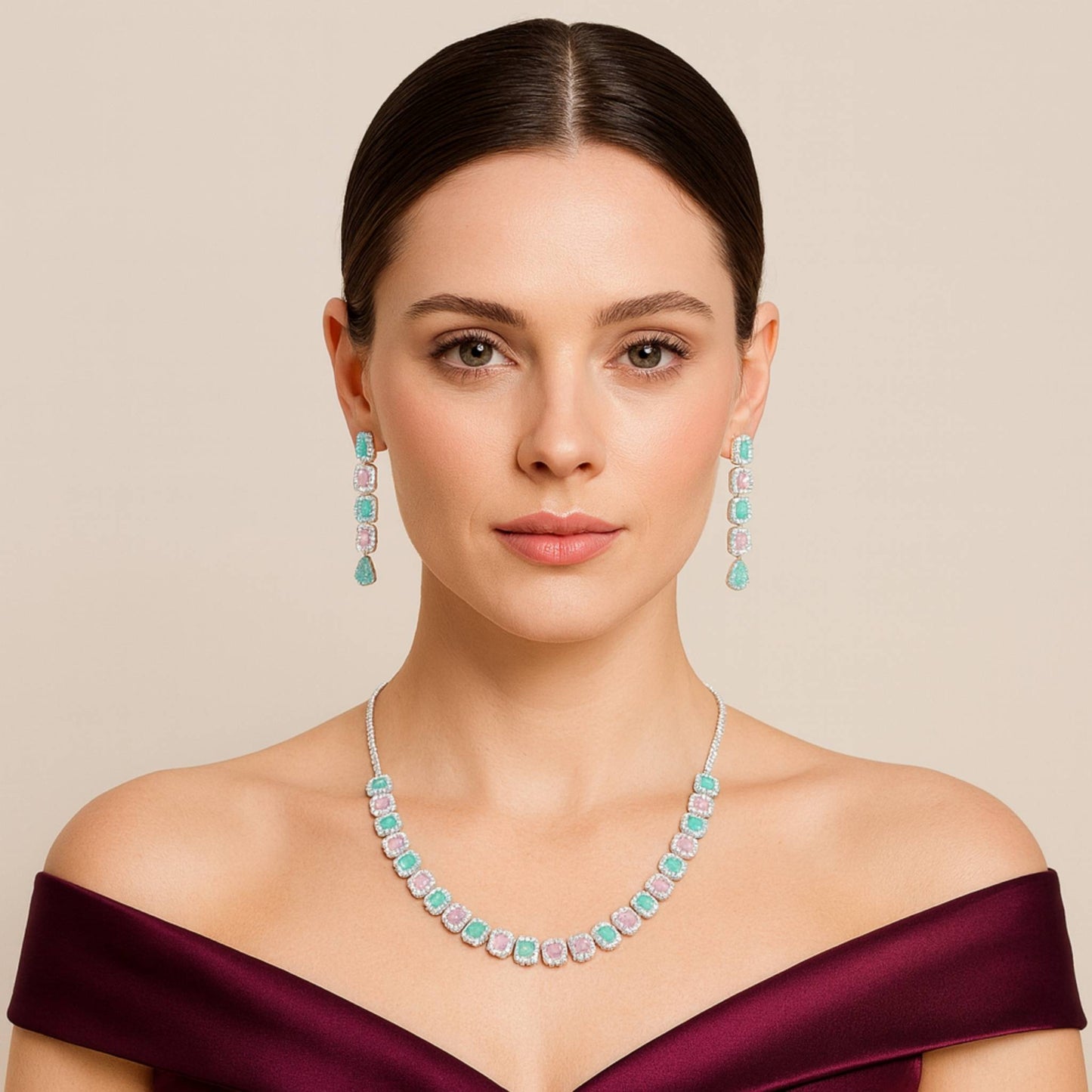 Amaira Zirconia Necklace Mint-Pink