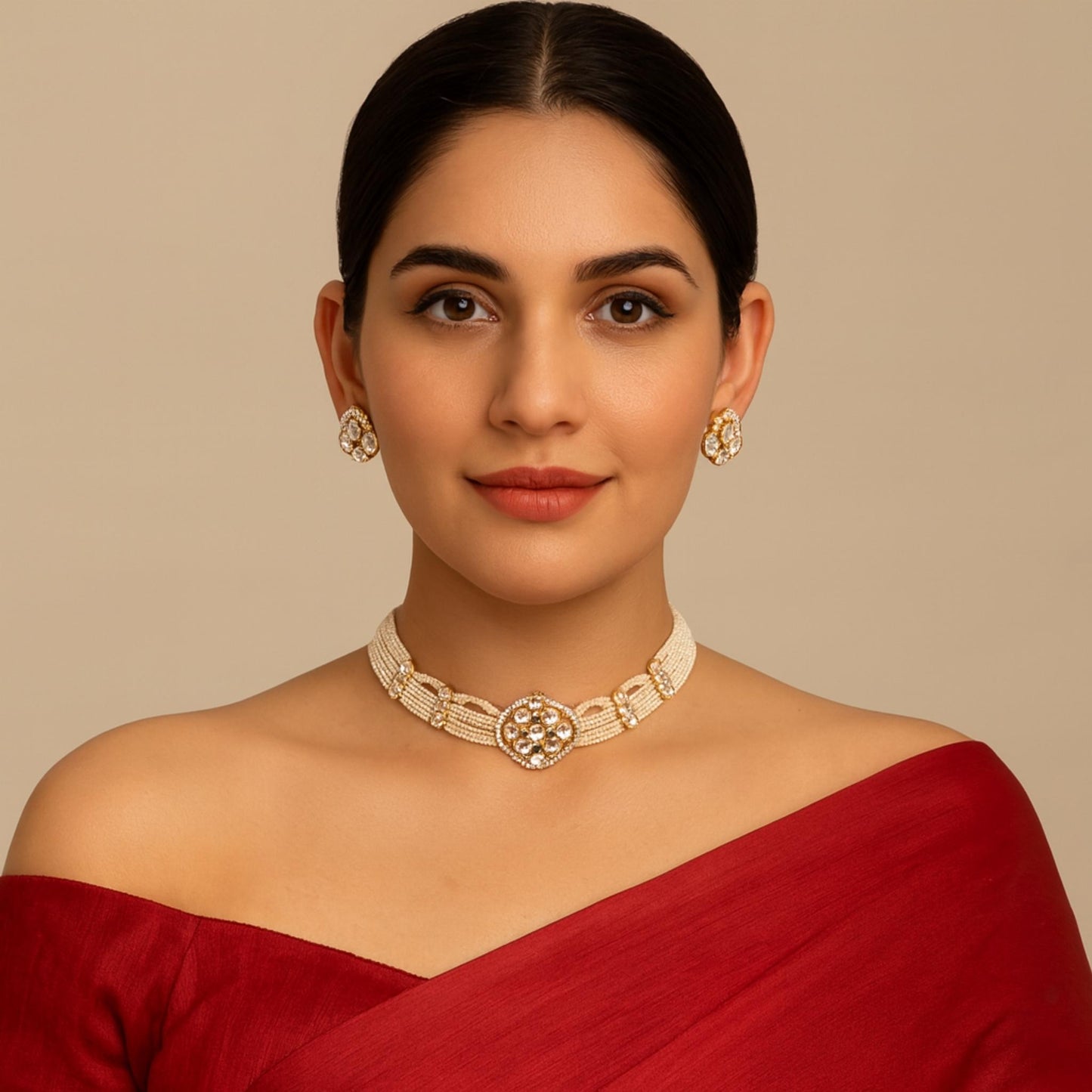 Anuja Kundan Pearl Choker Necklace Set