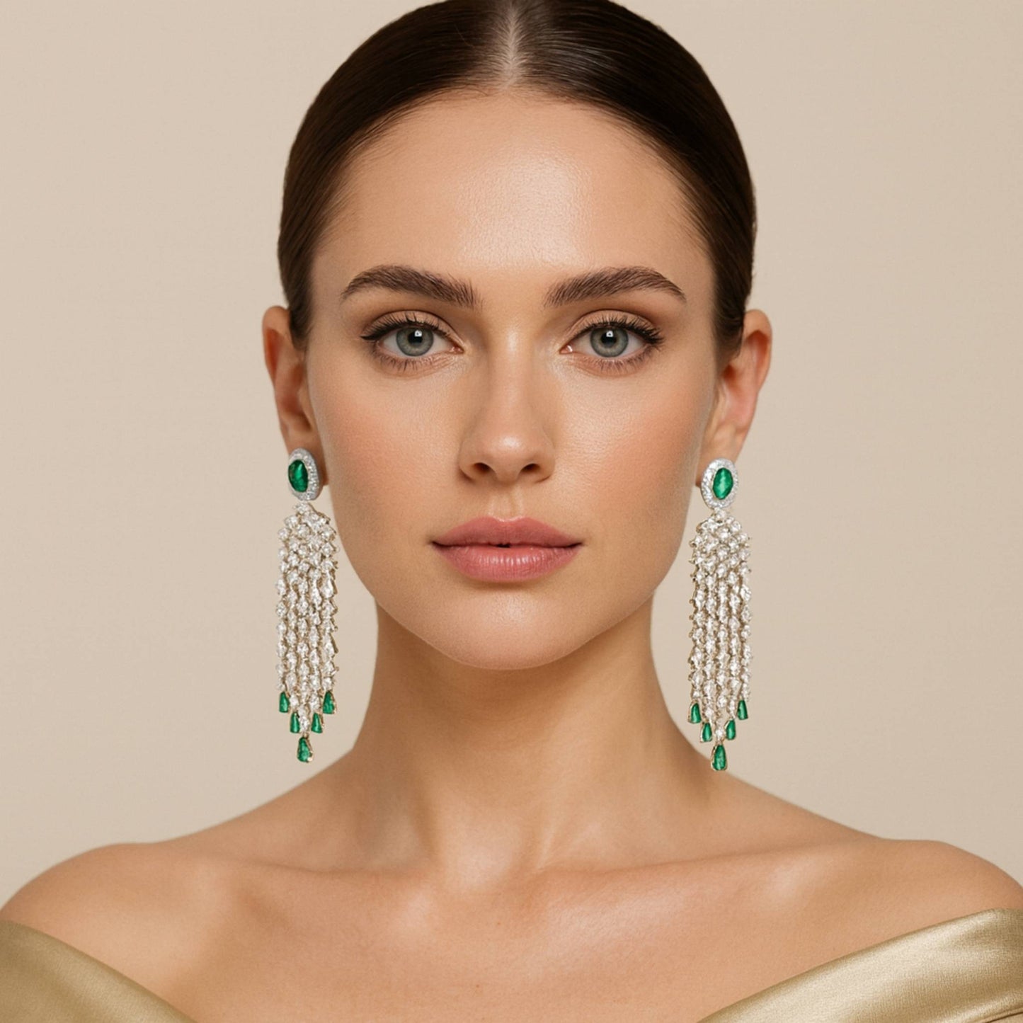 Arya Zirconia Chandelier Earrings Green