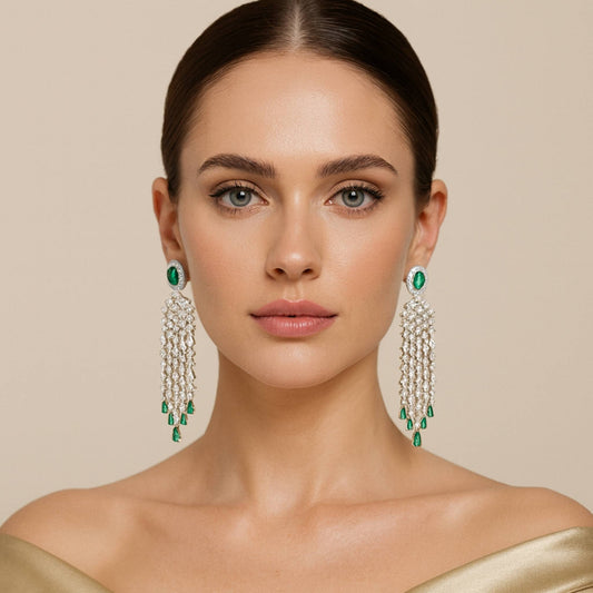 Arya Zirconia Chandelier Earrings Green