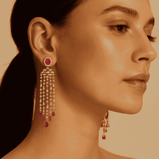 Arya Zirconia Chandelier Earrings Magenta