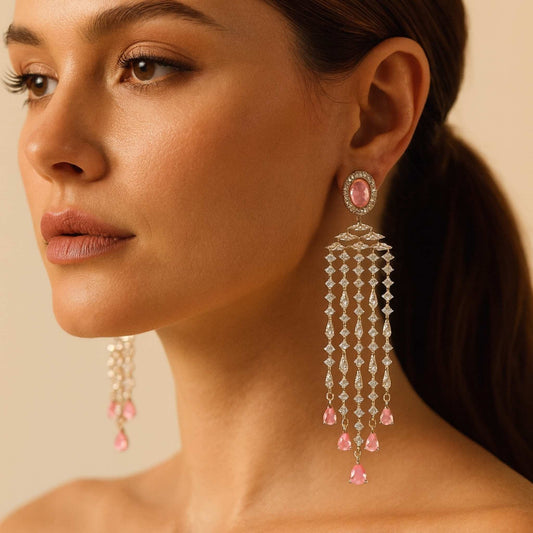 Pink Zirconia chandelier earrings