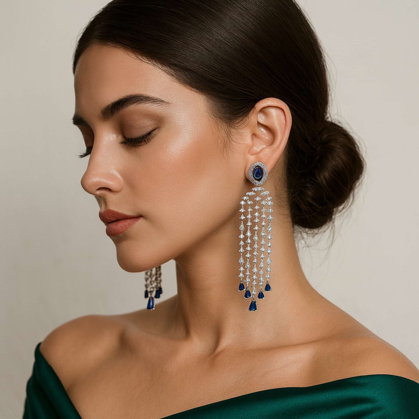 Arya Zirconia Chandelier Earrings Blue
