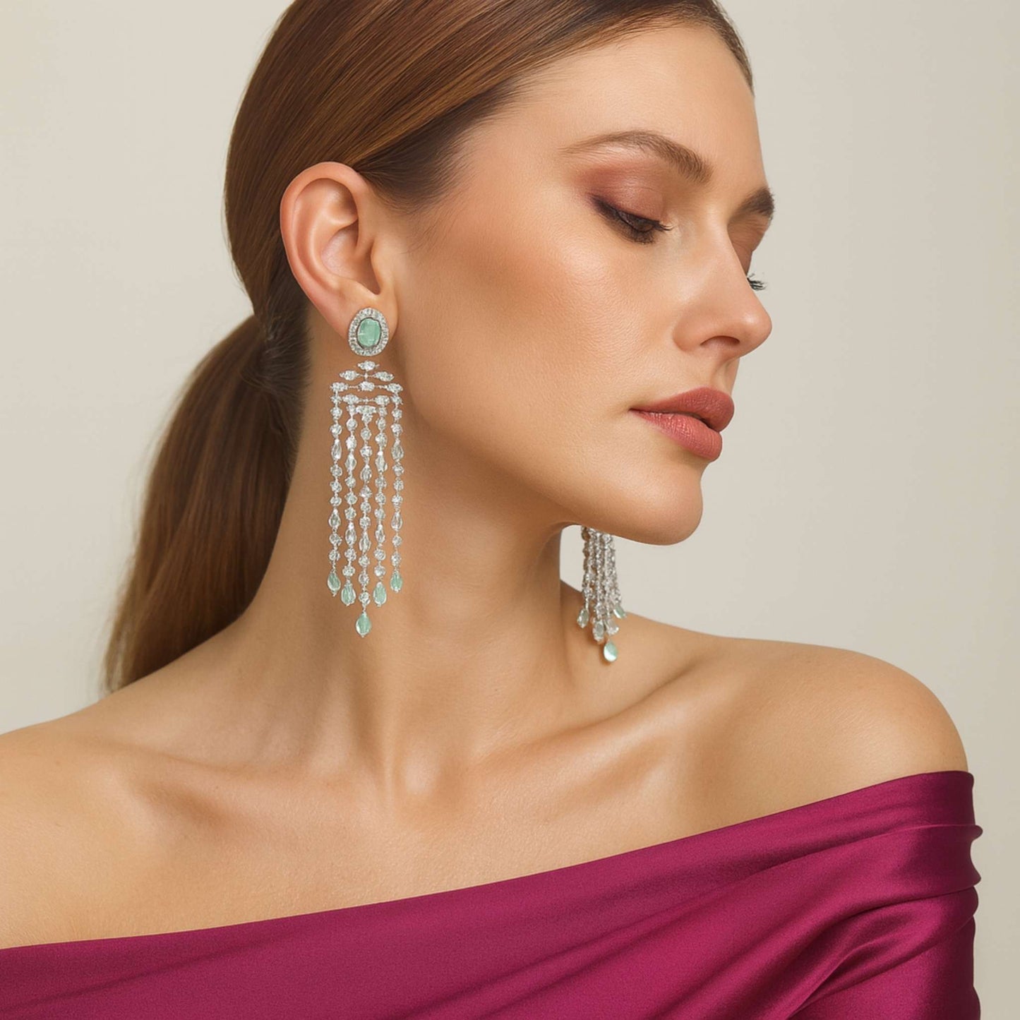 Arya Zirconia Chandelier Earrings Mint