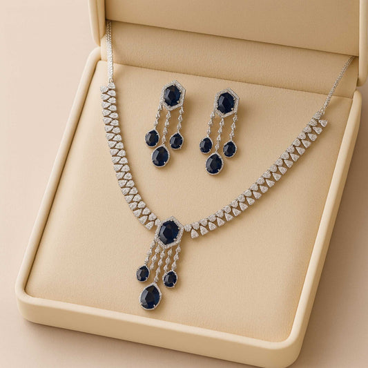 Camelia Zirconia Necklace set Blue