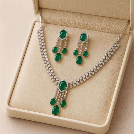 Camelia Zirconia Necklace set Green