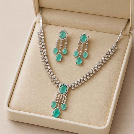 Camelia Zirconia Necklace set Mint