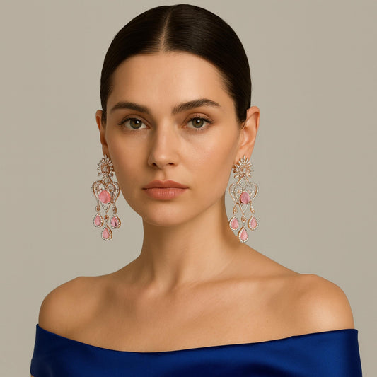 Celeste Zirconia Chandelier Earrings Pink