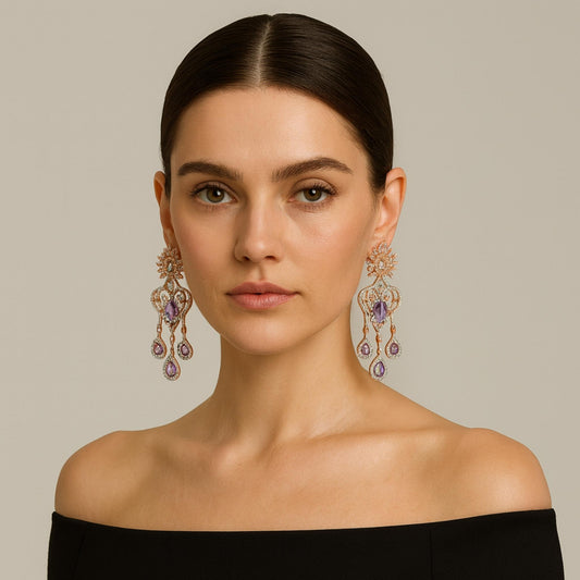 Celeste Zirconia Chandelier Earrings Purple