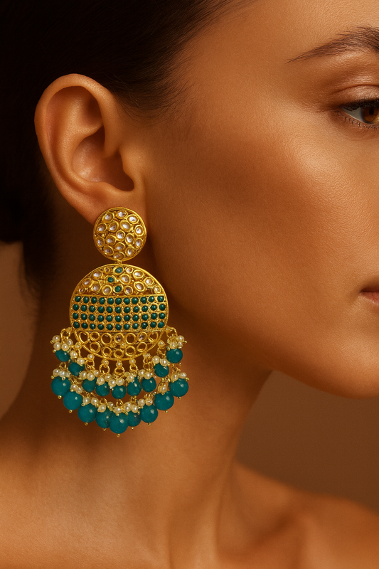 Kundan Dangle Earrings (available in white, purple, teal colors)