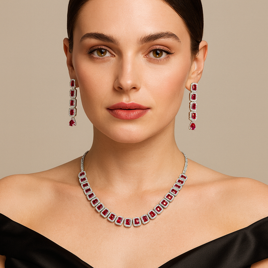 Amaira Zirconia Necklace Set Magenta