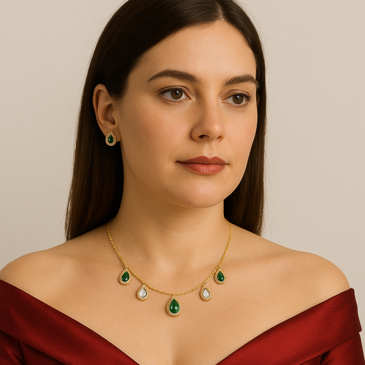 Ruhani Kundan Necklace Set (available in red-green & green-white)