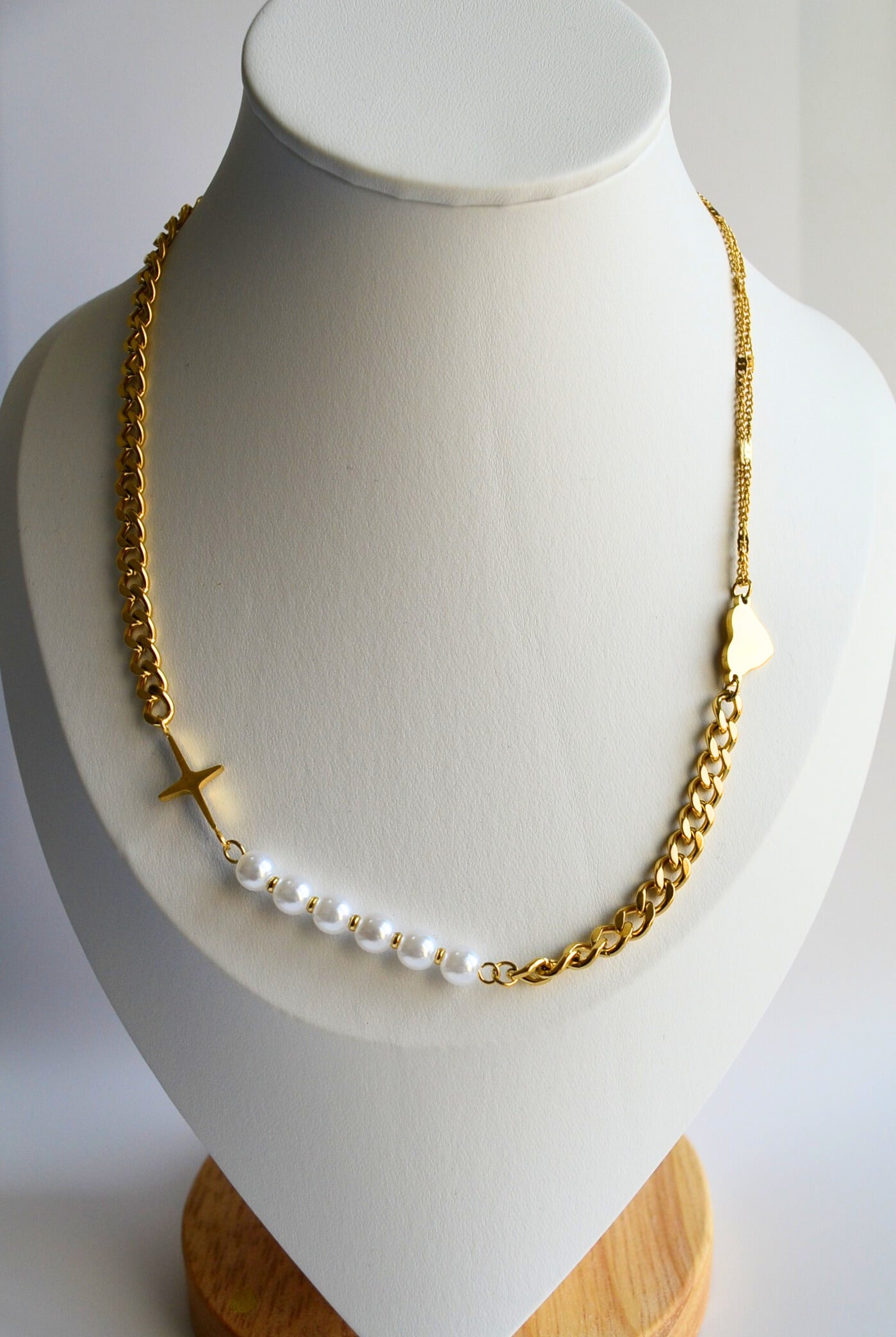 Forever Yours Gold Plated & Pearl Heart Long Necklace