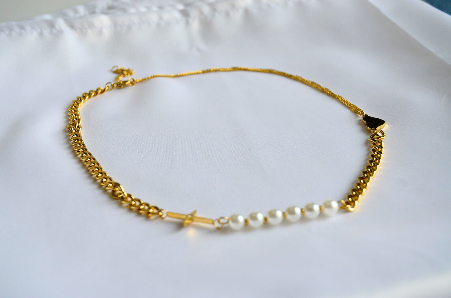 Forever Yours Gold Plated & Pearl Heart Long Necklace