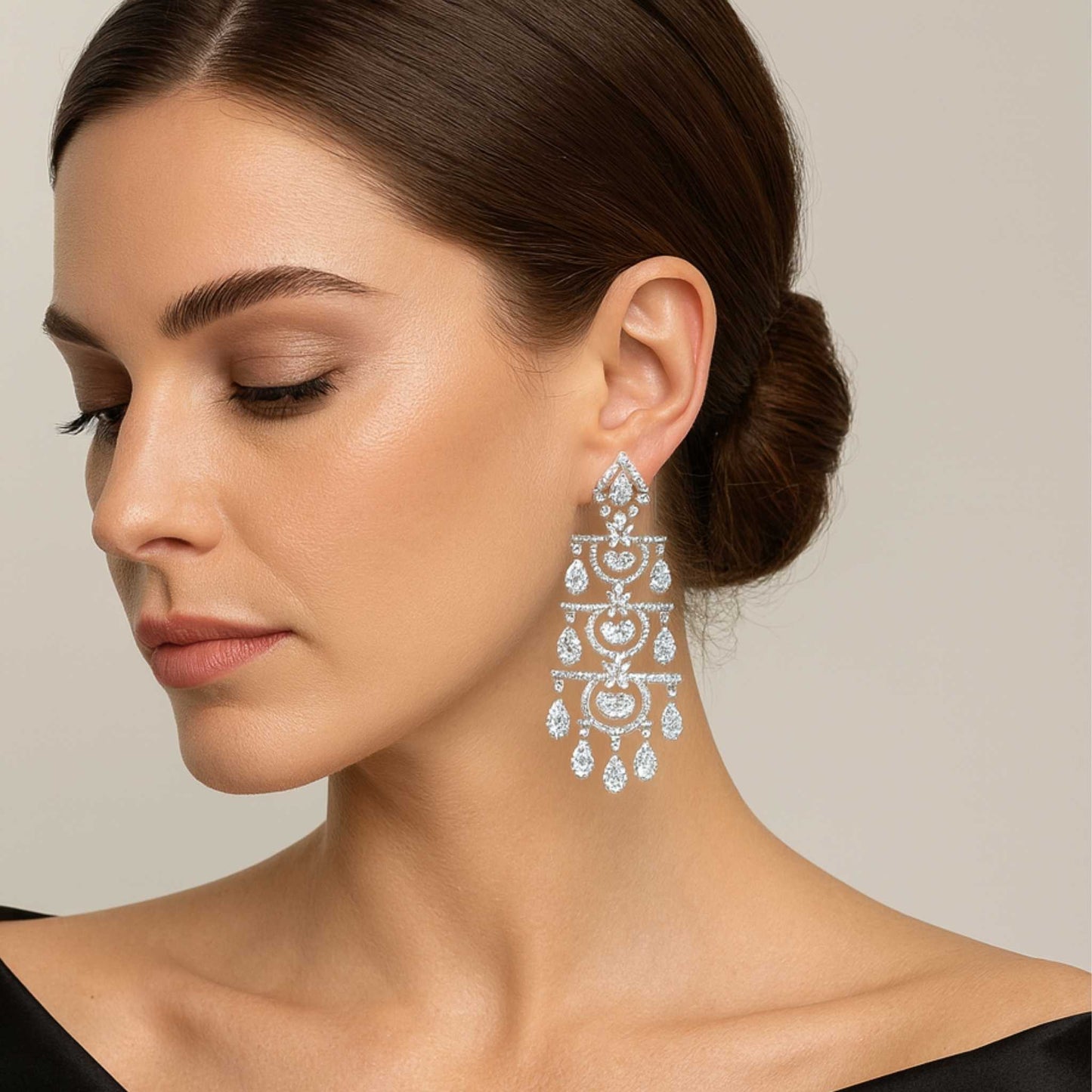 Dewdrop Zirconia Chandelier Earrings White