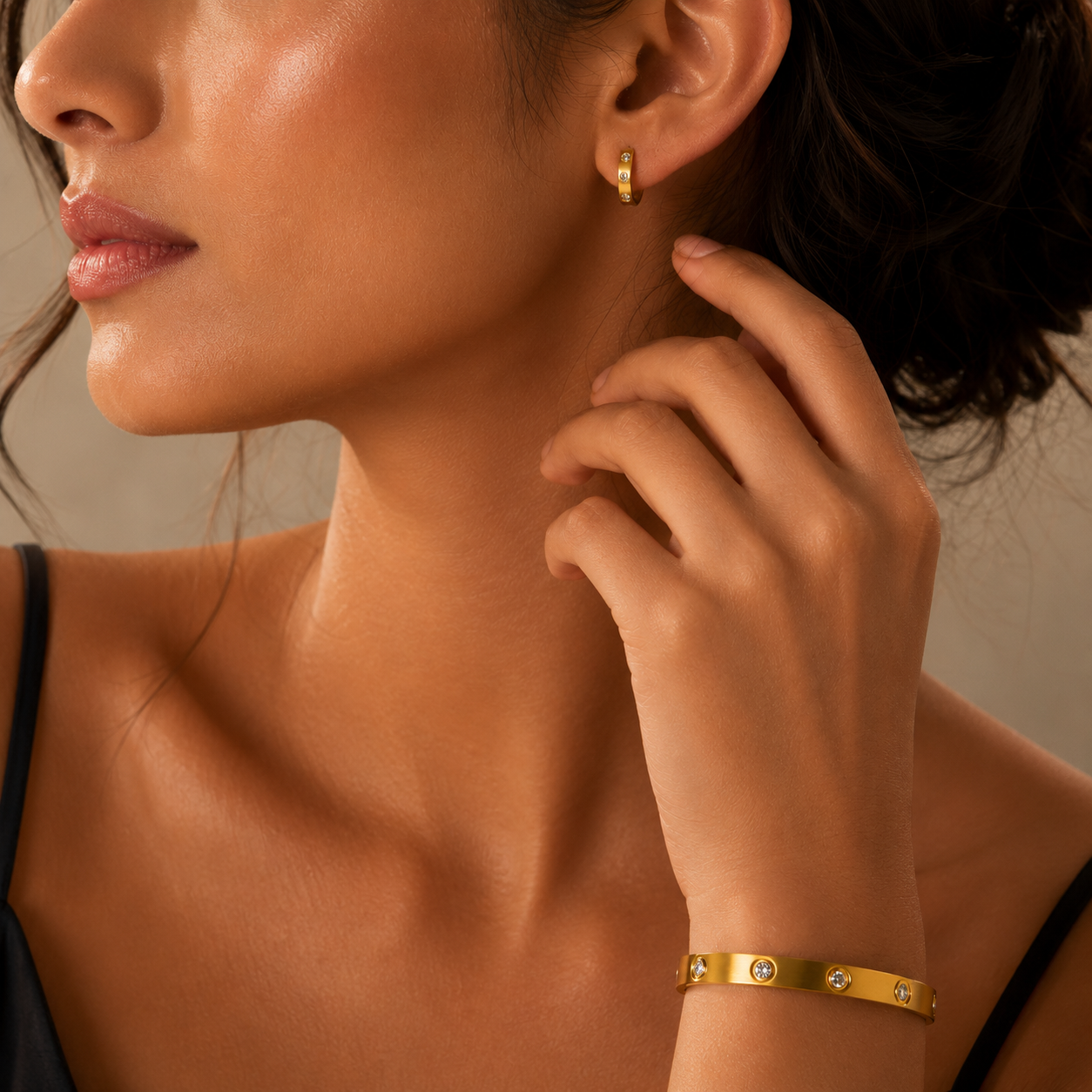 Elegance Bangle & Huggie Earrings