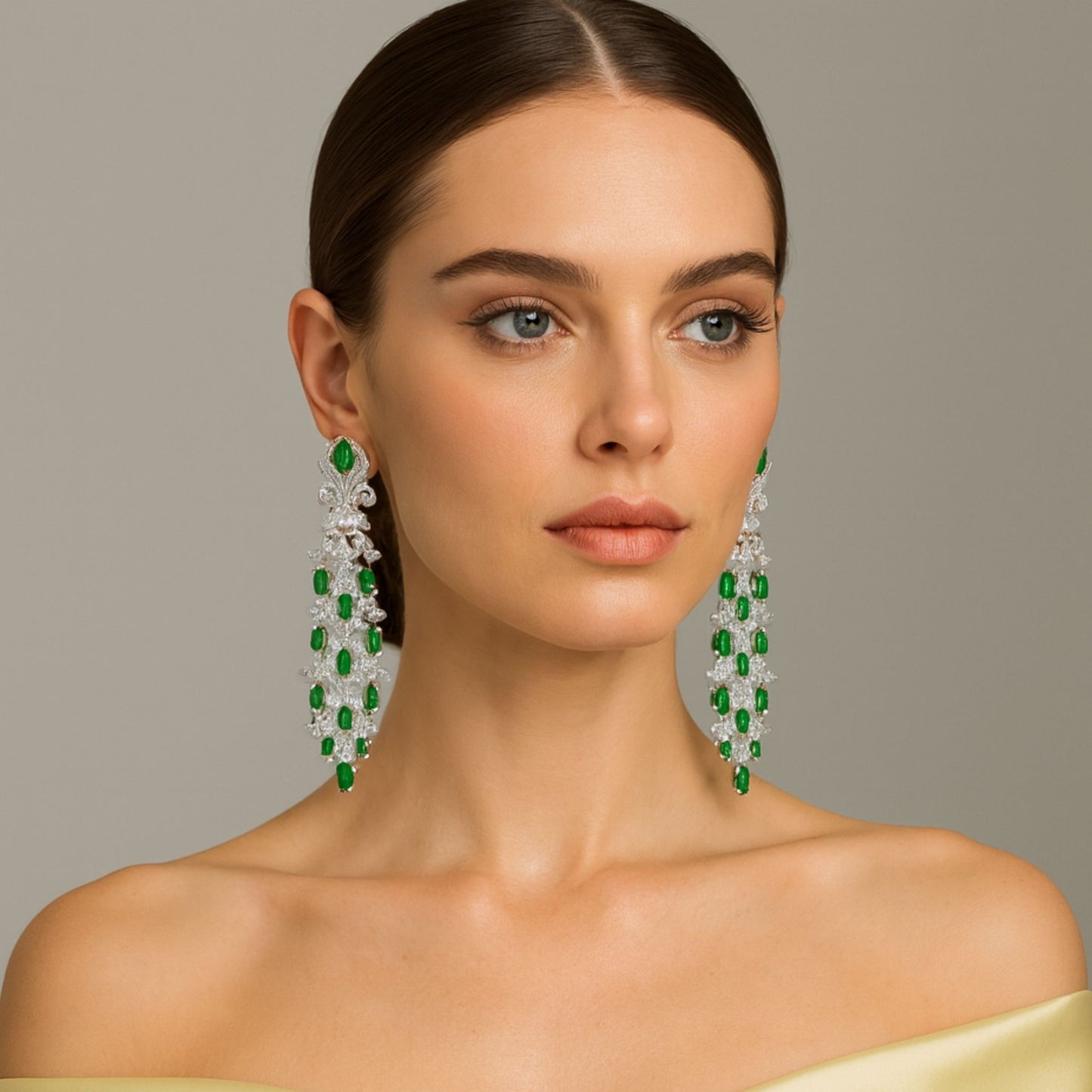 Elysia Zirconia Chandelier Earrings Green