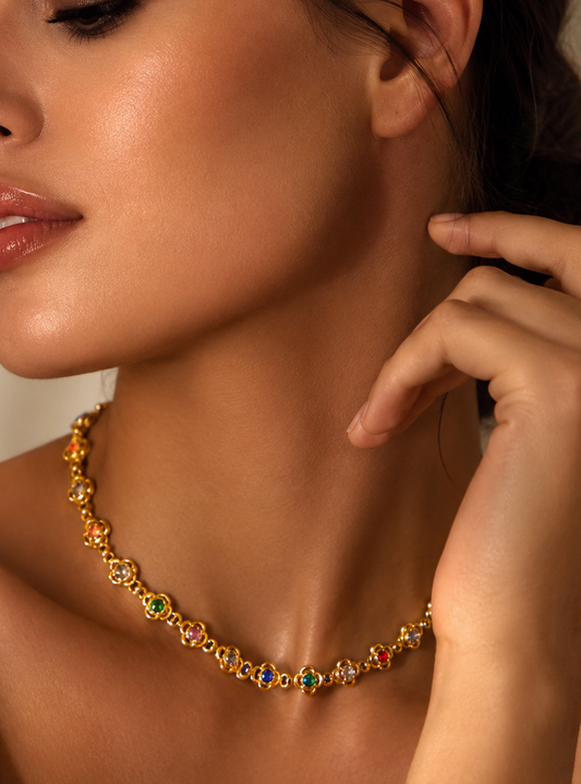 Floral Essence Multicolor Stones Choker Necklace