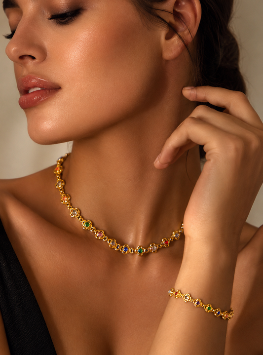 Floral Essence Multicolor Single Layer Choker & Bracelet Set