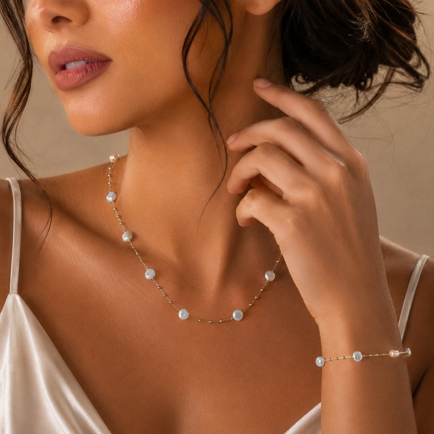 Forever Yours Pearl Heart String Necklace & Bracelet Set