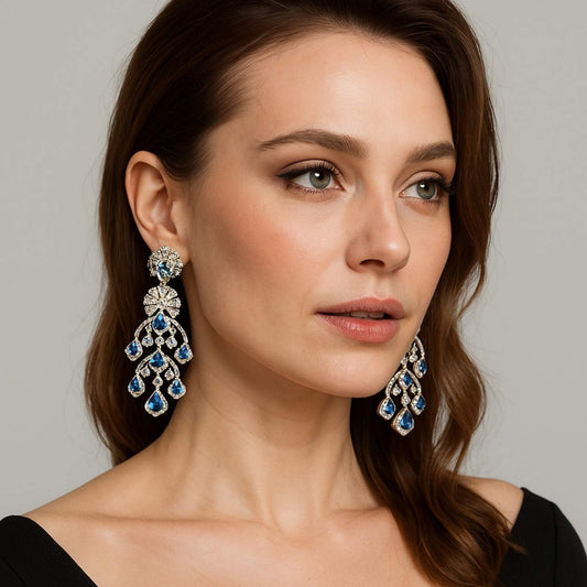 Glacia Zirconia Chandelier Earrings Blue