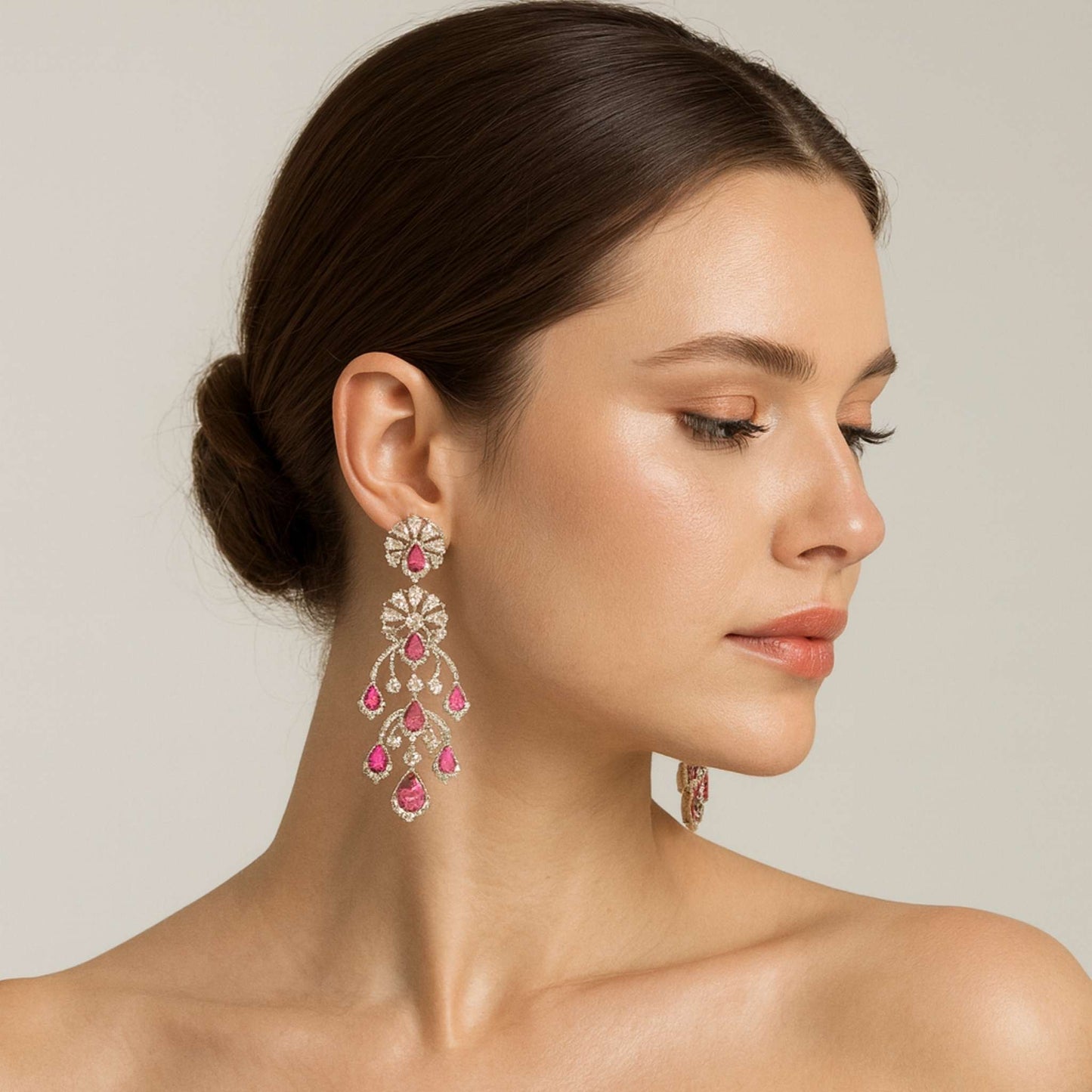 Glacia Zirconia Chandelier Earrings Magenta