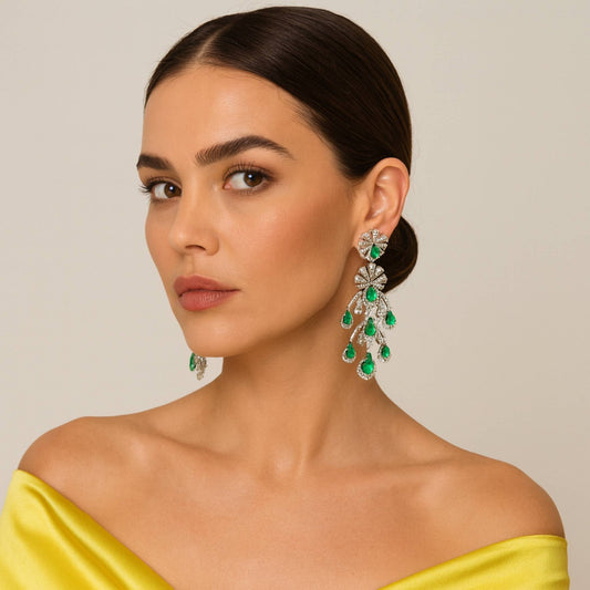 Glacia Zirconia Chandelier Earrings Green