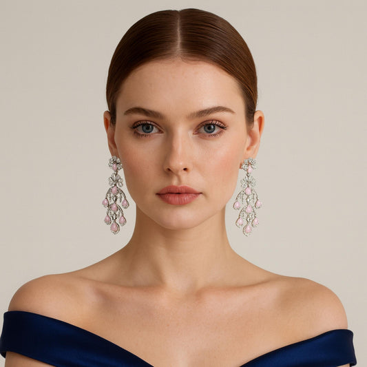 Glacia Zirconia Chandelier Earrings Pink