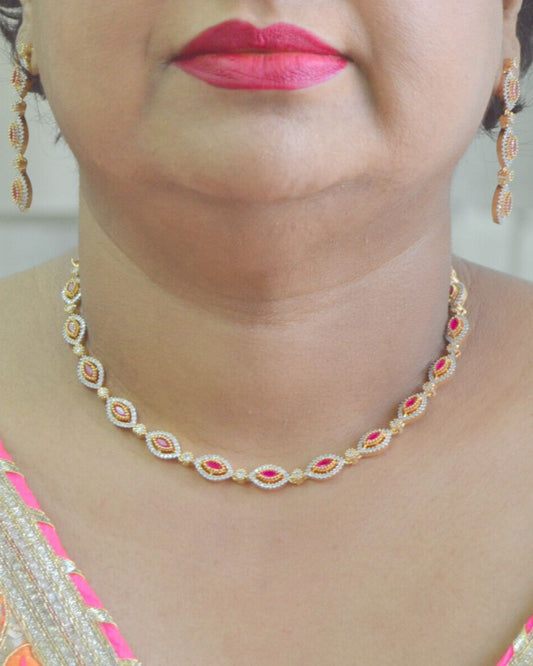 Ziva CZ Necklace Set (available in pink, red & green)