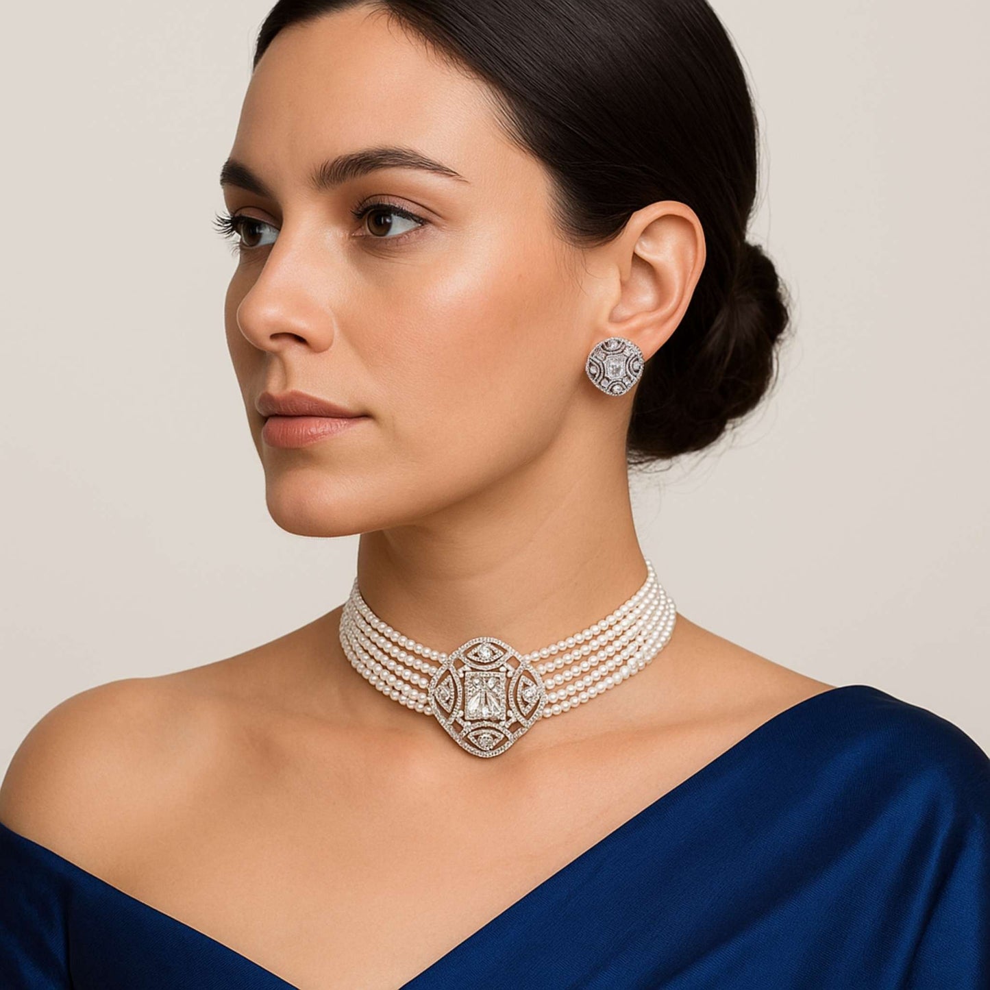 Kamya CZ Choker Necklace Set (available in white & black)