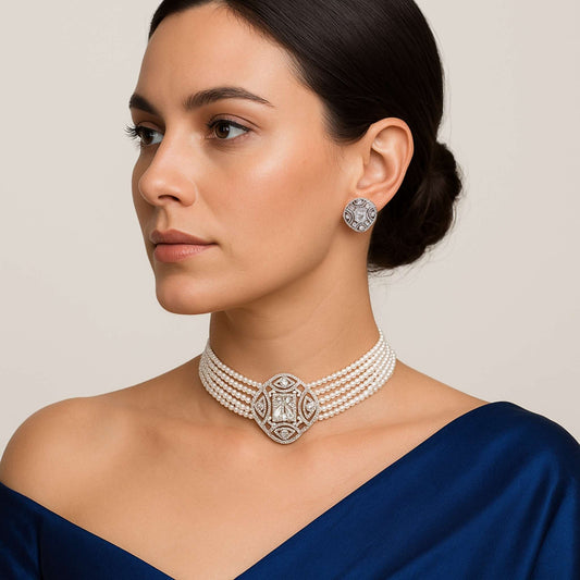 Kamya CZ Choker Necklace Set (available in white & black)