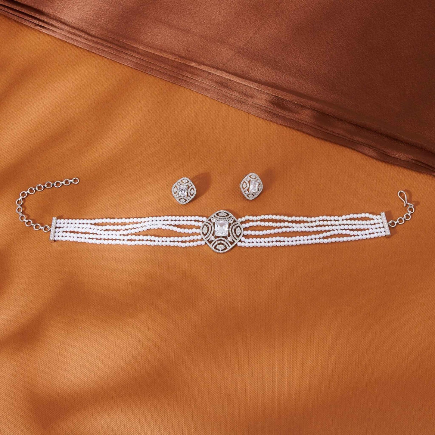 Kamya CZ Choker Necklace Set (available in white & black)