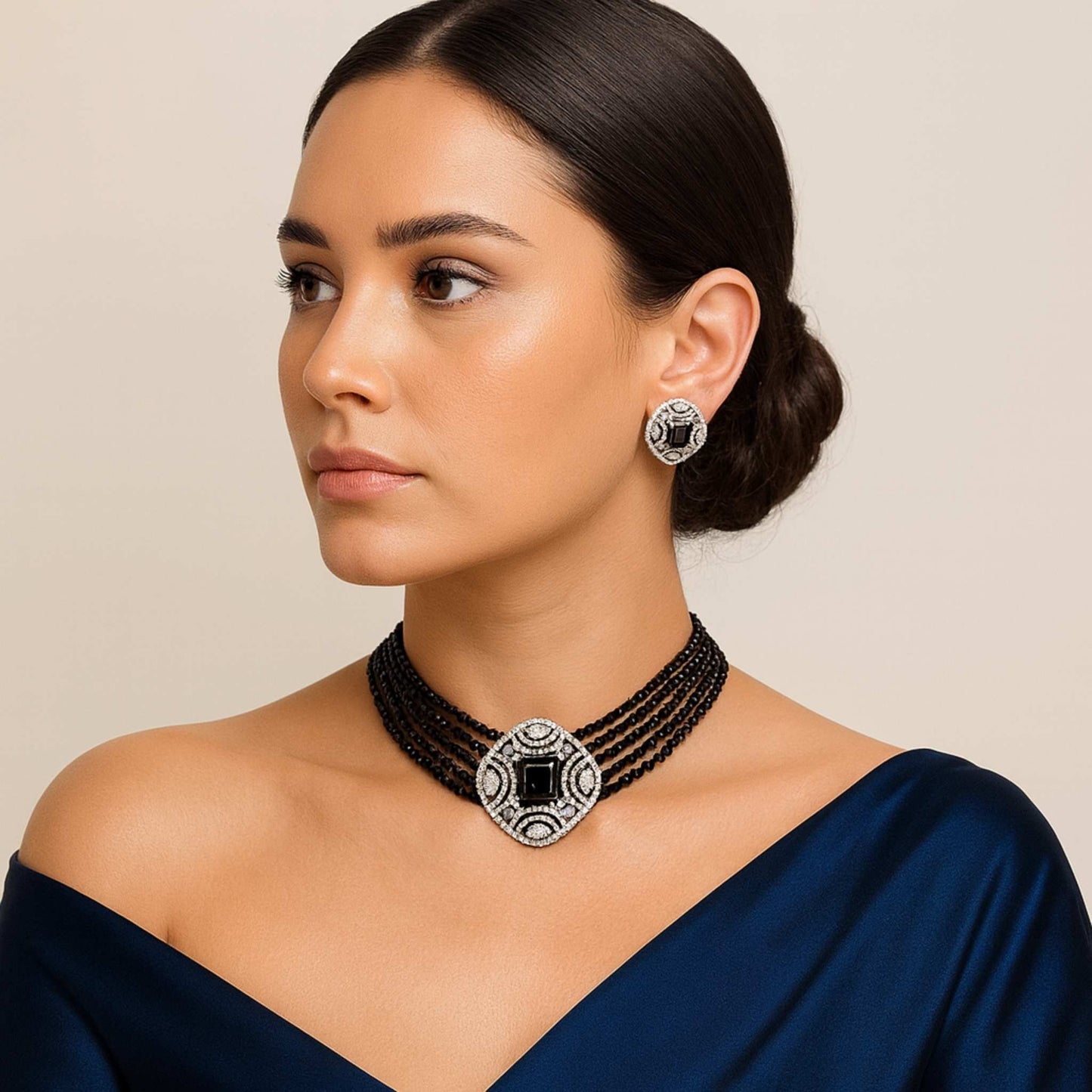 Kamya CZ Choker Necklace Set (available in white & black)