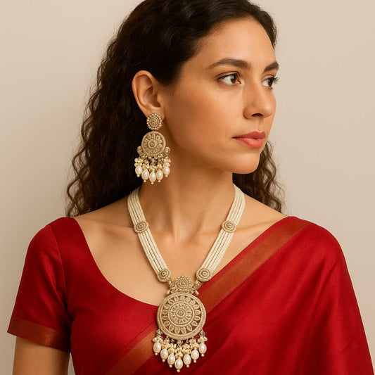 Malika Pearl Pendant Set White